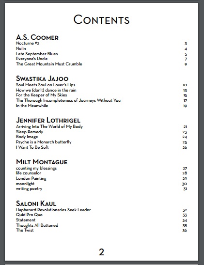 FIVE Poetry Vol 03 No 12 TOC